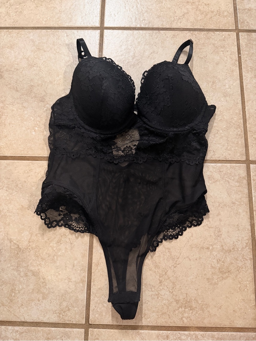 EUC Jessica Simpson Black Lace & Mesh Bodysuit
